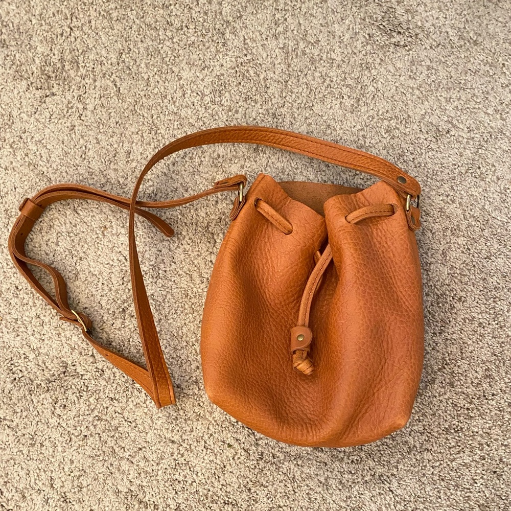 New condition leather crossbody bucket bag